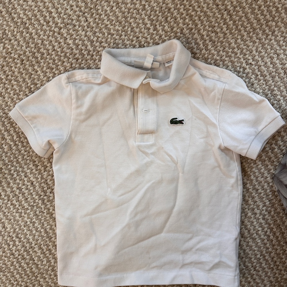 Lacoste Kids Off-White Polo Shirt with Green Crocodile Logo